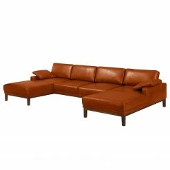 Ars manufacti Canapé panoramique Horley Cuir véritable - Cognac