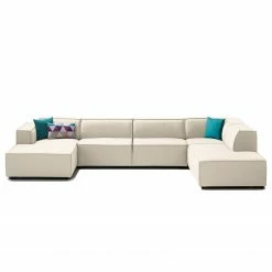 Canapé panoramique Kinx Tissu - Tissu Osta: Blanc vieilli - Méridienne courte à gauche / longue à droite (vue de face) -loftscape Boutique wohnlandschaft kinx webstoff longchair davorstehend links ottomane rechts stoff osta altweiss 4321108