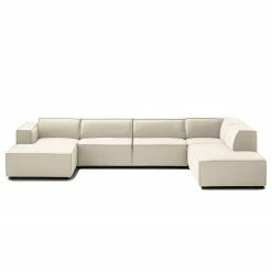 Canapé panoramique Kinx Tissu - Tissu Osta: Blanc vieilli - Méridienne courte à gauche / longue à droite (vue de face) -loftscape Boutique wohnlandschaft kinx webstoff longchair davorstehend links ottomane rechts stoff osta altweiss 4321112