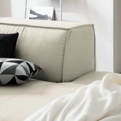 Canapé panoramique Kinx Tissu - Tissu Osta: Blanc vieilli - Méridienne courte à gauche / longue à droite (vue de face) -loftscape Boutique wohnlandschaft kinx webstoff longchair davorstehend rechts ottomane links stoff osta altweiss 4657680