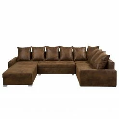 Mooved Canapé panoramique Sibenik (convertible) - Aspect cuir vieilli - Marron - Méridienne courte à droite / longue à gauche (vue de face) -loftscape Boutique wohnlandschaft sibenik antiklederoptik longchair davorstehend rechts ottomane links braun 4960352