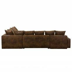 Mooved Canapé panoramique Sibenik (convertible) - Aspect cuir vieilli - Marron - Méridienne courte à droite / longue à gauche (vue de face) -loftscape Boutique wohnlandschaft sibenik antiklederoptik longchair davorstehend rechts ottomane links braun 4960356