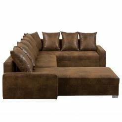 Mooved Canapé panoramique Sibenik (convertible) - Aspect cuir vieilli - Marron - Méridienne courte à droite / longue à gauche (vue de face) -loftscape Boutique wohnlandschaft sibenik antiklederoptik longchair davorstehend rechts ottomane links braun 4960360