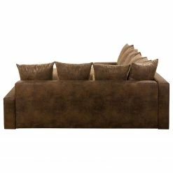 Mooved Canapé panoramique Sibenik (convertible) - Aspect cuir vieilli - Marron - Méridienne courte à droite / longue à gauche (vue de face) -loftscape Boutique wohnlandschaft sibenik antiklederoptik longchair davorstehend rechts ottomane links braun 4960364