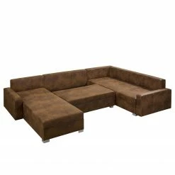 Mooved Canapé panoramique Sibenik (convertible) - Aspect cuir vieilli - Marron - Méridienne courte à droite / longue à gauche (vue de face) -loftscape Boutique wohnlandschaft sibenik antiklederoptik longchair davorstehend rechts ottomane links braun 4960372