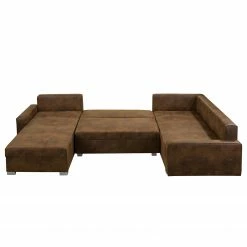 Mooved Canapé panoramique Sibenik (convertible) - Aspect cuir vieilli - Marron - Méridienne courte à droite / longue à gauche (vue de face) -loftscape Boutique wohnlandschaft sibenik antiklederoptik longchair davorstehend rechts ottomane links braun 4960376