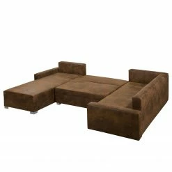 Mooved Canapé panoramique Sibenik (convertible) - Aspect cuir vieilli - Marron - Méridienne courte à droite / longue à gauche (vue de face) -loftscape Boutique wohnlandschaft sibenik antiklederoptik longchair davorstehend rechts ottomane links braun 4960380