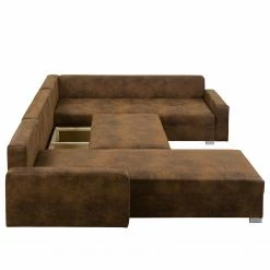 Mooved Canapé panoramique Sibenik (convertible) - Aspect cuir vieilli - Marron - Méridienne courte à droite / longue à gauche (vue de face) -loftscape Boutique wohnlandschaft sibenik antiklederoptik longchair davorstehend rechts ottomane links braun 4960392