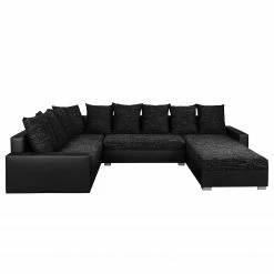 Fredriks Canapé panoramique Sibenik (convertible) - Imitation cuir / Tissu structuré - Anthracite - Méridienne courte à droite / longue à gauche (vue de face) -loftscape Boutique wohnlandschaft sibenik kunstleder strukturstoff anthrazit longchair davorstehend rechts ottomane links 4960112