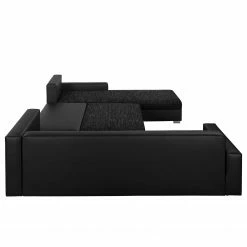 Fredriks Canapé panoramique Sibenik (convertible) - Imitation cuir / Tissu structuré - Anthracite - Méridienne courte à droite / longue à gauche (vue de face) -loftscape Boutique wohnlandschaft sibenik kunstleder strukturstoff anthrazit longchair davorstehend rechts ottomane links 4960136