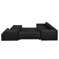 Fredriks Canapé panoramique Sibenik (convertible) - Imitation cuir / Tissu structuré - Anthracite - Méridienne courte à droite / longue à gauche (vue de face) -loftscape Boutique wohnlandschaft sibenik kunstleder strukturstoff anthrazit longchair davorstehend rechts ottomane links 4960144