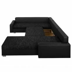 Fredriks Canapé panoramique Sibenik (convertible) - Imitation cuir / Tissu structuré - Anthracite - Méridienne courte à droite / longue à gauche (vue de face) -loftscape Boutique wohnlandschaft sibenik kunstleder strukturstoff anthrazit longchair davorstehend rechts ottomane links 4960152