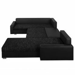 Fredriks Canapé panoramique Sibenik (convertible) - Imitation cuir / Tissu structuré - Anthracite - Méridienne courte à droite / longue à gauche (vue de face) -loftscape Boutique wohnlandschaft sibenik kunstleder strukturstoff anthrazit longchair davorstehend rechts ottomane links 4960156