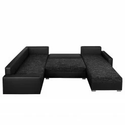 Fredriks Canapé panoramique Sibenik (convertible) - Imitation cuir / Tissu structuré - Anthracite - Méridienne courte à droite / longue à gauche (vue de face) -loftscape Boutique wohnlandschaft sibenik kunstleder strukturstoff anthrazit longchair davorstehend rechts ottomane links 4960172