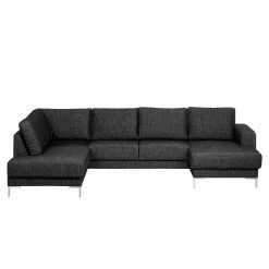 Fredriks Canapé panoramique Summer - Tissu Madu: Noir - Méridienne courte à droite / longue à gauche (vue de face) -loftscape Boutique wohnlandschaft summer i webstoff longchair davorstehend rechts ottomane links schwarz 4041856