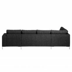 Fredriks Canapé panoramique Summer - Tissu Madu: Noir - Méridienne courte à droite / longue à gauche (vue de face) -loftscape Boutique wohnlandschaft summer i webstoff longchair davorstehend rechts ottomane links schwarz 4041864