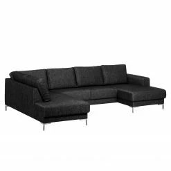 Fredriks Canapé panoramique Summer - Tissu Madu: Noir - Méridienne courte à droite / longue à gauche (vue de face) -loftscape Boutique wohnlandschaft summer i webstoff longchair davorstehend rechts ottomane links schwarz 4041868