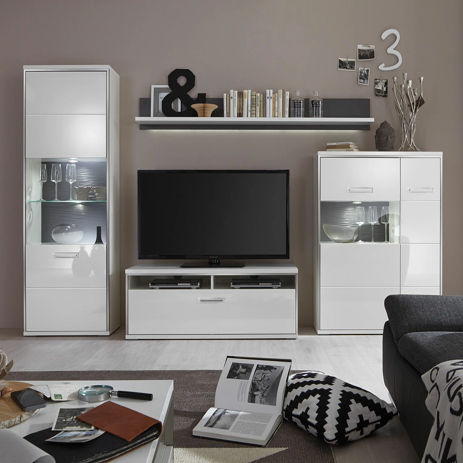 Loftscape Ensemble mural Arco II (4 éléments) - Blanc brillant / Gris 5 Loftscape Ensemble mural Arco II (4 éléments) - Blanc brillant / Gris – Image 3