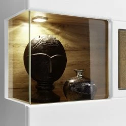 Loftscape Vitrine murale Aulby - Avec éclairage - Blanc -loftscape Boutique wohnwand aulby i 4 teilig inkl beleuchtung matt weiss eiche dekor 4715320