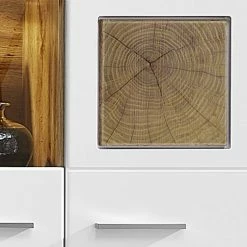 Loftscape Vitrine murale Aulby - Avec éclairage - Blanc -loftscape Boutique wohnwand aulby i 4 teilig inkl beleuchtung matt weiss eiche dekor 4715324