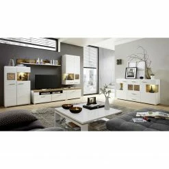 Loftscape Tablette murale Aulby - Blanc 8 Loftscape Tablette murale Aulby - Blanc -loftscape Boutique wohnwand aulby i 4 teilig inkl beleuchtung matt weiss eiche dekor 4715336 1