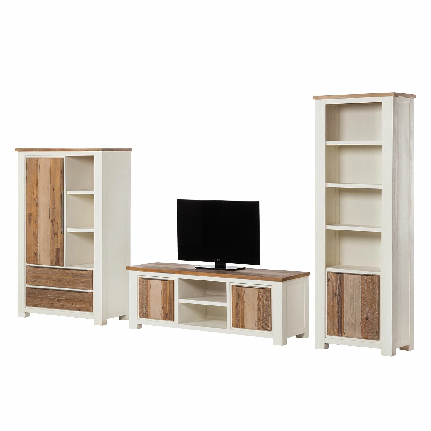 Maison Belfort Ensemble mural Doral (3 éléments) - Partiellement en acacia massif - Blanc / Acacia 4 Maison Belfort Ensemble mural Doral (3 éléments) - Partiellement en acacia massif - Blanc / Acacia – Image 2