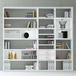 Loftscape Etagère XL Emporior l.B - Blanc brillant / Blanc - Avec éclairage -loftscape Boutique xl regalwand emporior i b mit beleuchtung hochglanz weiss weiss 2216150