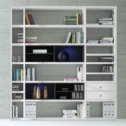 Loftscape Etagère XL Emporior II - Blanc brillant / Noir - Avec éclairage -loftscape Boutique xl regalwand emporior ii mit beleuchtung hochglanz weiss schwarz 2208150