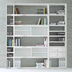 Loftscape Etagère XL Emporior II - Blanc brillant / Blanc - Sans éclairage -loftscape Boutique xl regalwand emporior ii ohne beleuchtung hochglanz weiss weiss 2217790