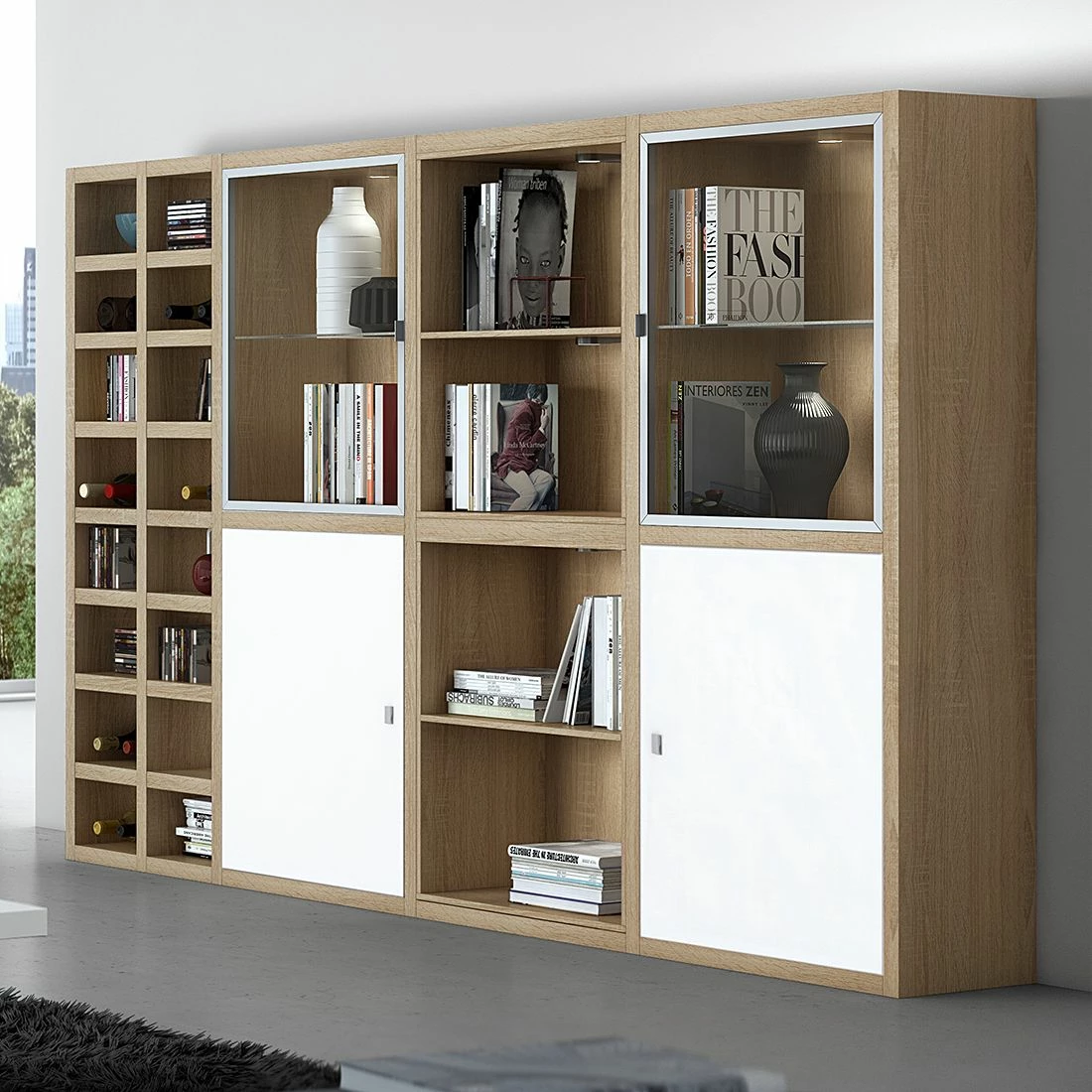 Loftscape Mur d'étagères XL IX.B - Blanc / Imitation chêne 4 Loftscape Mur d'étagères XL IX.B - Blanc / Imitation chêne – Image 2