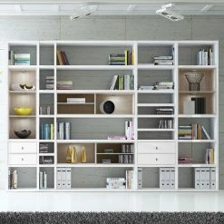 Loftscape Etagère XXL Emporior III - Blanc brillant / Imitation chêne de Sonoma - Avec éclairage -loftscape Boutique xxl regalwand emporior iii mit beleuchtung hochglanz weiss eiche sonoma dekor 2220930