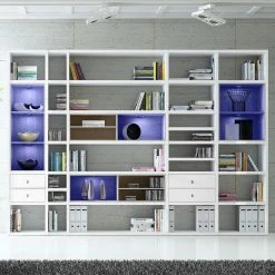 Loftscape Etagère XXL Emporior III - Blanc brillant / Imitation chêne de Sonoma - Avec éclairage -loftscape Boutique xxl regalwand emporior iii rgb led beleuchtung hochglanz weiss eiche sonoma dekor 3396397