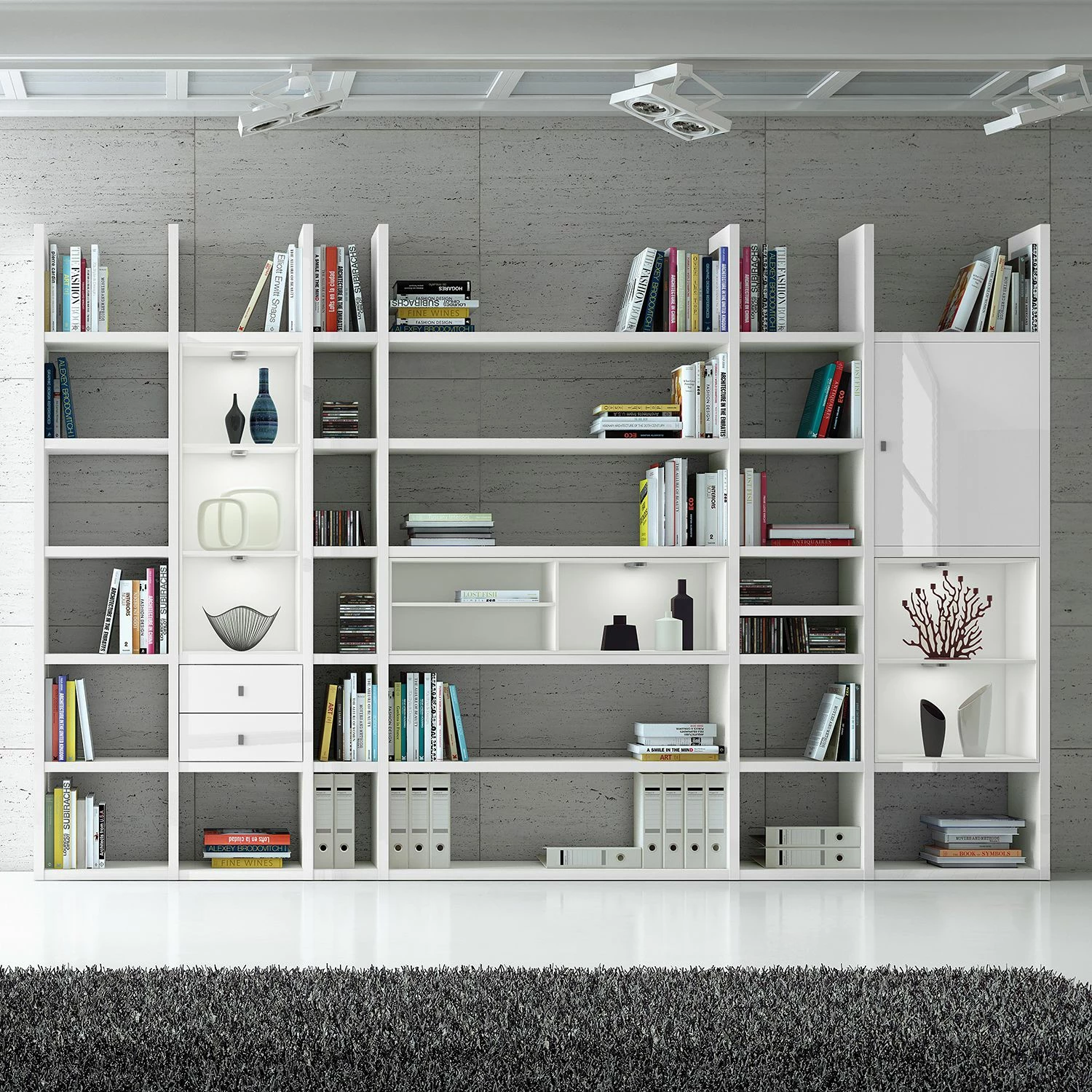 Loftscape Etagère XXL Emporior V.A - Blanc brillant / Blanc - Avec éclairage 4 Loftscape Etagère XXL Emporior V.A - Blanc brillant / Blanc - Avec éclairage – Image 2