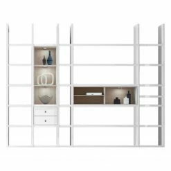 Loftscape Etagère XXL Emporior VII - Blanc brillant / Imitation chêne de Sonoma - Avec éclairage